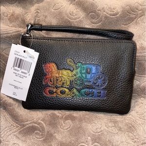 Coach Corner Zip Wristlet With Rainbow Horse And Carriage